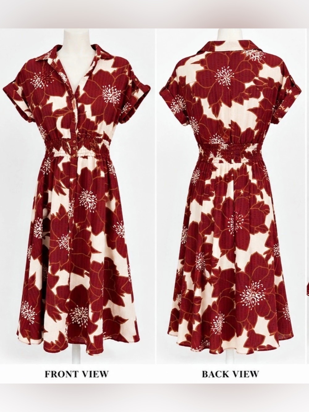 Alex & Parker Burgundy Floral Smocked Waist Midi Dress – Size Small